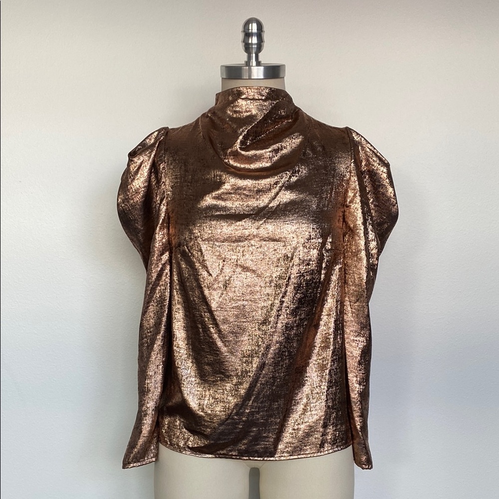 Copper Draped Puff Sleeve Blouse